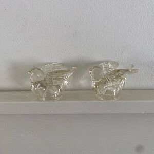 Clear Glass Bird Figurines - Pair
